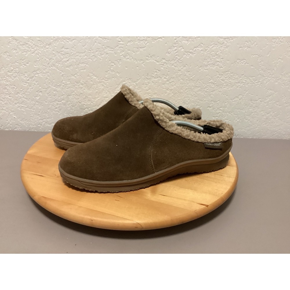 Minnetonka Cozy Suede Shearling Lined Slip On‎ Clogs Mules Womens Size 10M Brown
